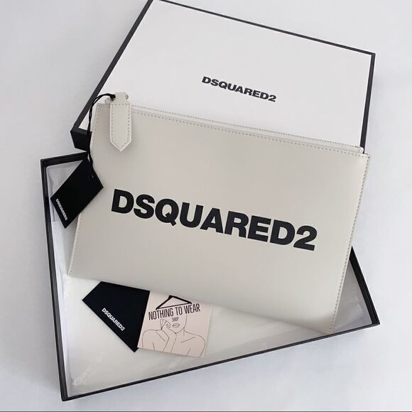 ⭕️ DSQUARED2 White Clutch Leather Logo Women’s - Picture 1 of 10